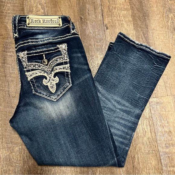 Rock Revival Denim - Rock Revival Jeans Womens 26 Celinda Easy Crop Embellished Dark Wash Mid Rise